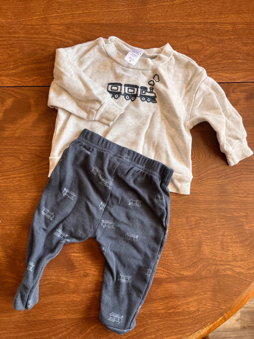 Carter's Cream Waffle Top with Dark Gray Thermal Joggers